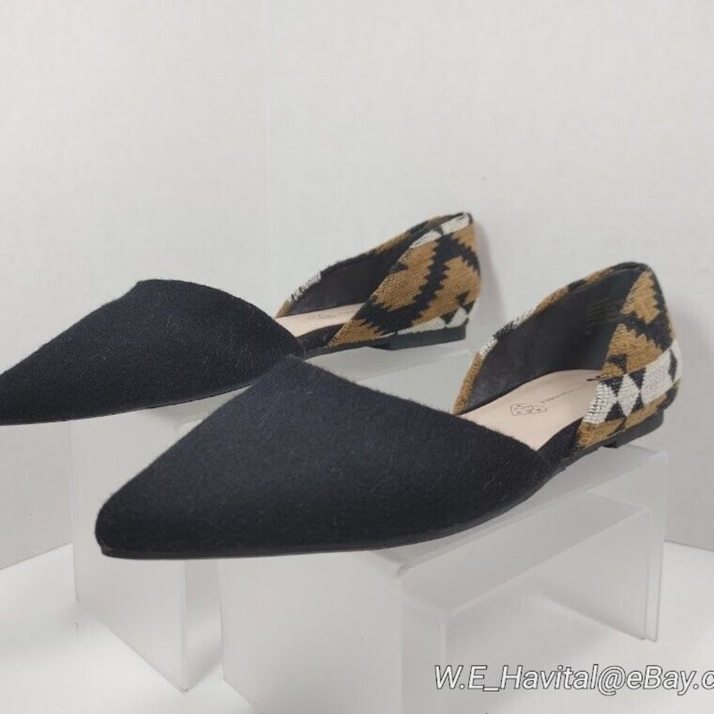 BC® Born in California™ Vegan Mud Cloth and Black Micro Suede Flats Women's US 9